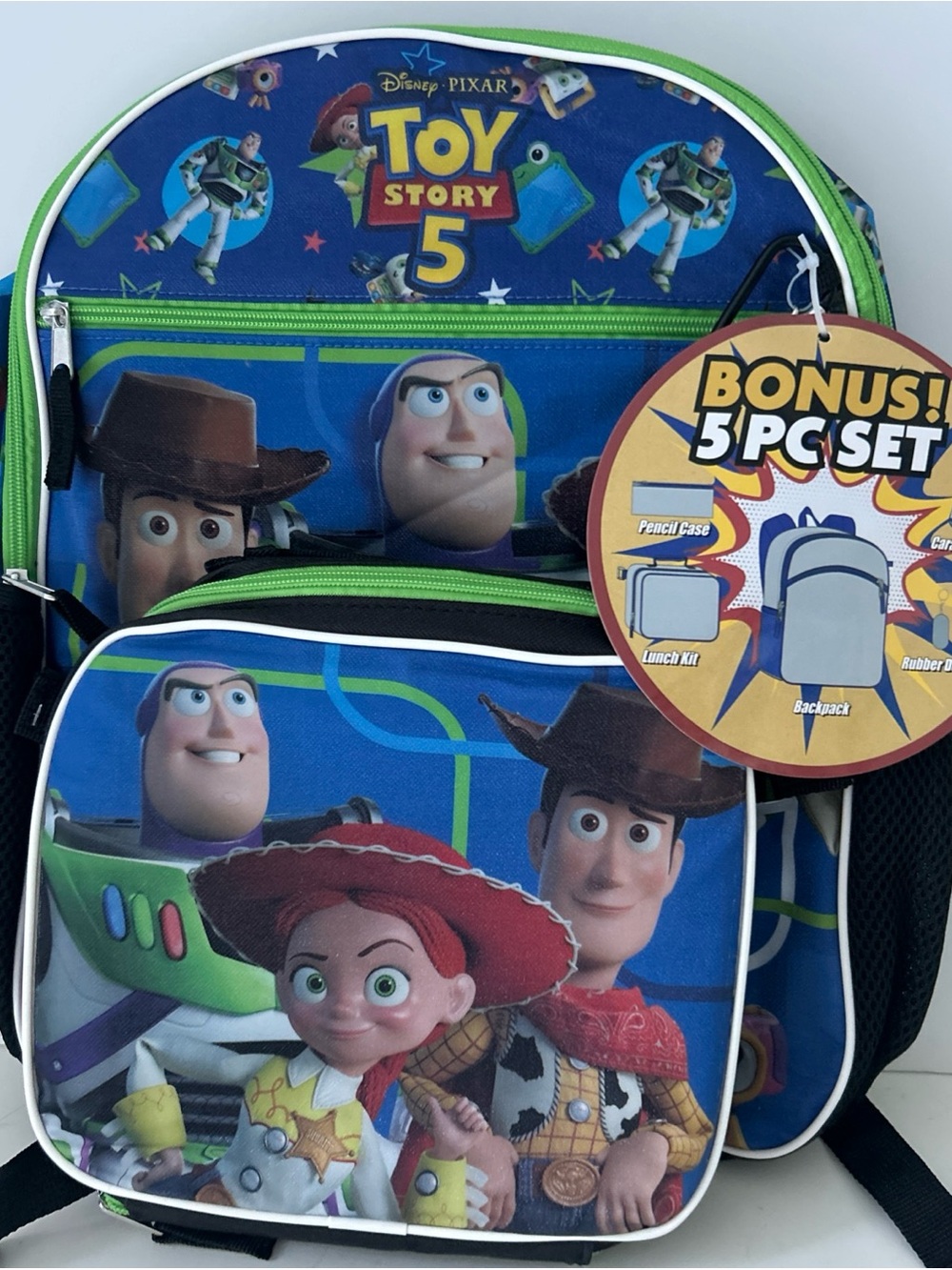 Back to School Backpack Toy Story 5 PC Set - Blue & Green NEW